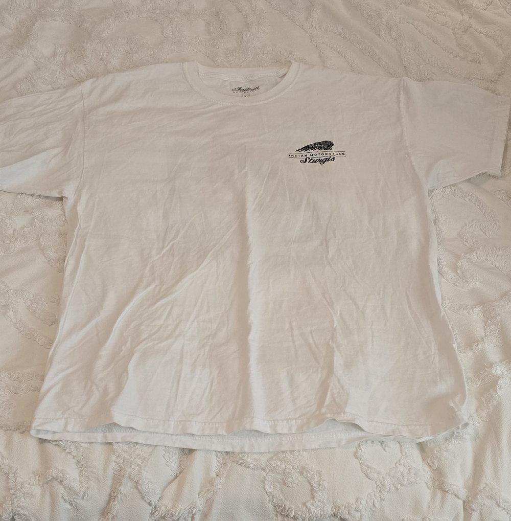 Men's White Indian Motorcycle Sturgis T-Shirt w/Logo, Size XL (1206)